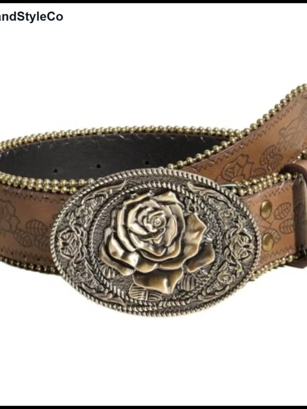 Women's Faux Leather Western Belt with Floral Embossed Buckle Cowgirl